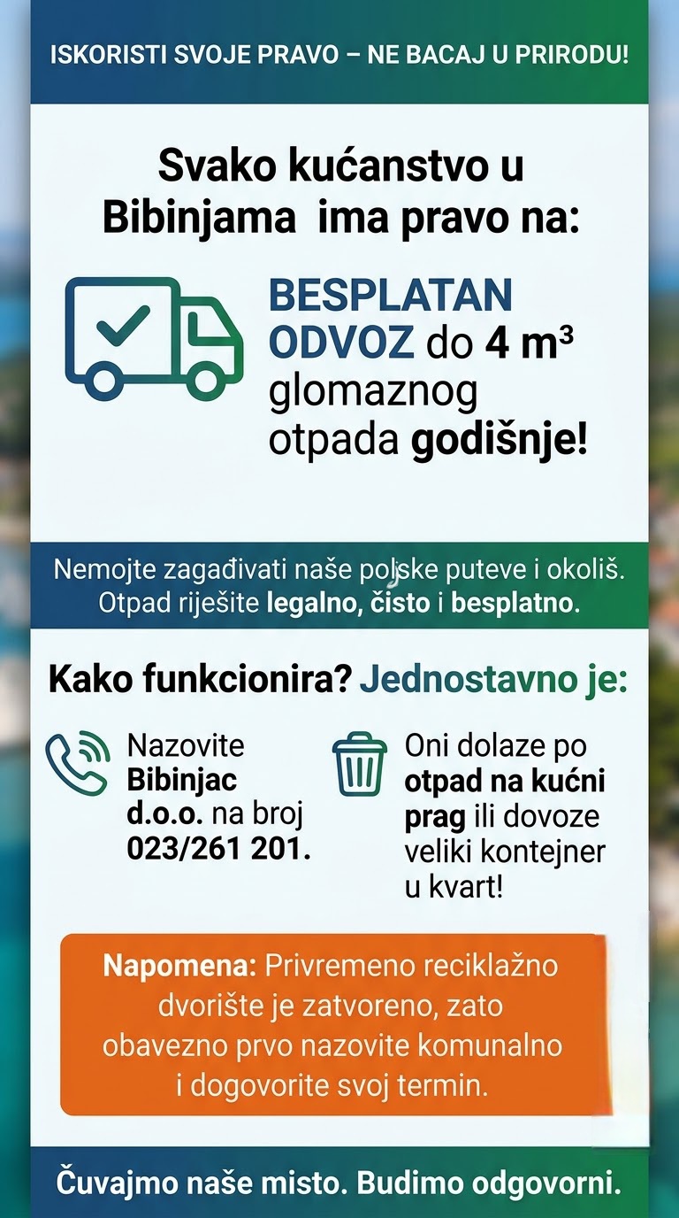 Obavjest korisnicima - kućanstvima o novom načinu odvoza glomaznog otpada